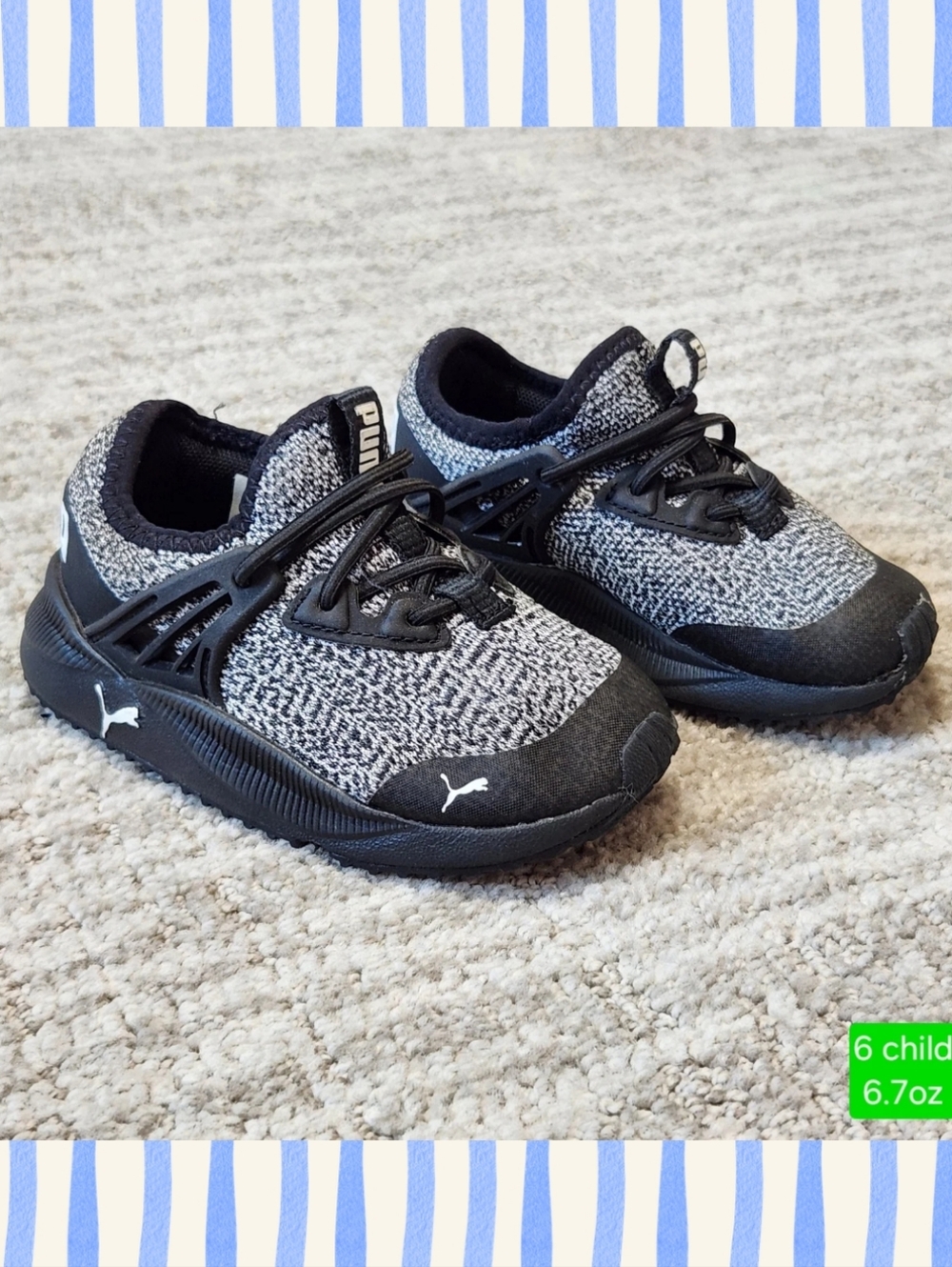 PUMA toddler boy slip-on sneakers black white size 6